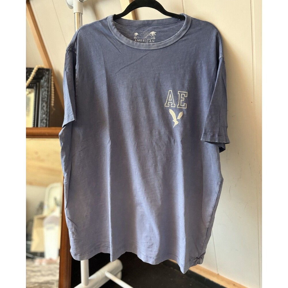 American Eagle Blue Graphic Logo Crew Neck Short Sleeve Knit T-Shirt Men’s XL